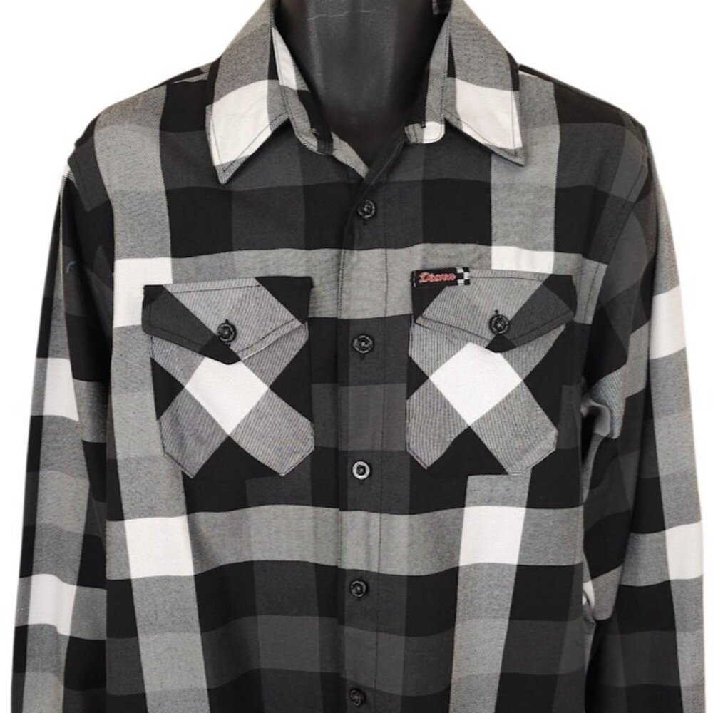 Dixxon Flannel Shirt Mens Size Medium Black Finish Line Drag Racing Plaid